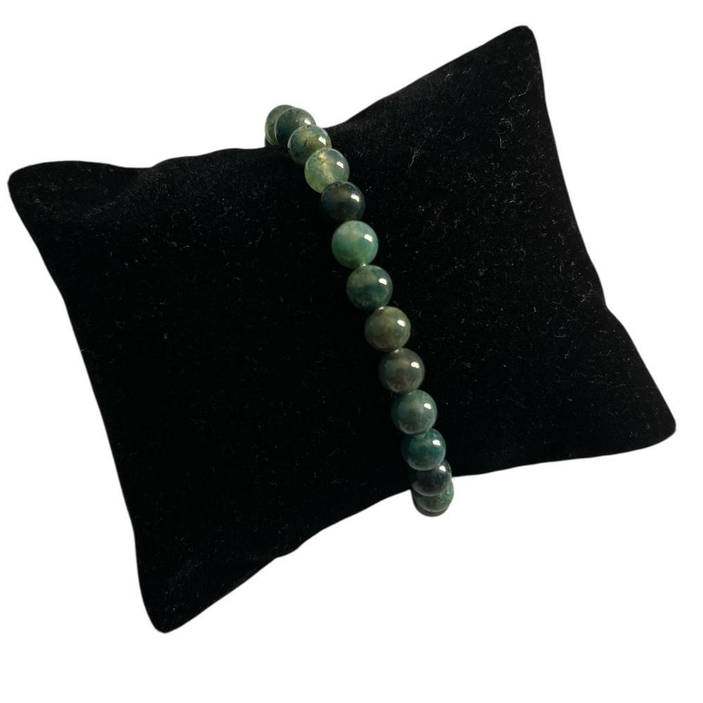 Natural Green Moss Agate Beaded Stretch Bracelet 6mm